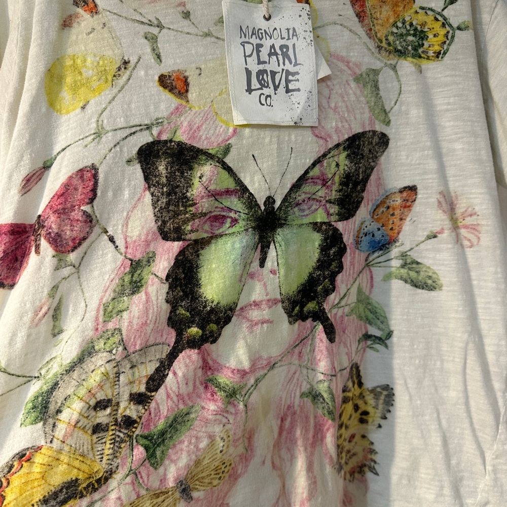Magnolia Pearl Love Butterfly Graphic Tee - White with Multicolor Print